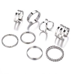 Bandringen 7-delig Mode Punk Gezamenlijke Ring Set Geometrische Twist Minimalistische Sieraden Metaal Circar Sier Gouden Voor Vrouwen Street Dance Drop De Dhnz6