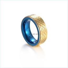 Anneaux de bande 8 mm Blue Gold TwotOne Tungsten Steel Ring Band Finger Men Rough Hip Hop Punk Carbide Rings Fashion Jewelry Gift Drop Drop Dhbd4