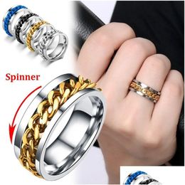 Band Ringen 8Mm Cool Roestvrij Staal Draaibare Mannen Ring Kan Openen Bierfles Ketting Punk Vrouwen Sieraden Voor party Gift Drop Levering