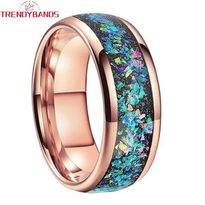 Band ringen 8mm koepelvormige geplukte glanzende wolfraam ringen voor heren dames trouwring engagement opaal inlay mode-sieraden comfort fit 231114