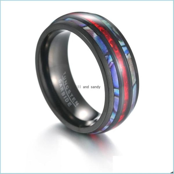 Anillos de banda Anillo de carburo de tungsteno de 8 mm Banda Anillos de ópalo de imitación de dedo para mujeres Hombres Joyería de moda Entrega de gota Dhb9V