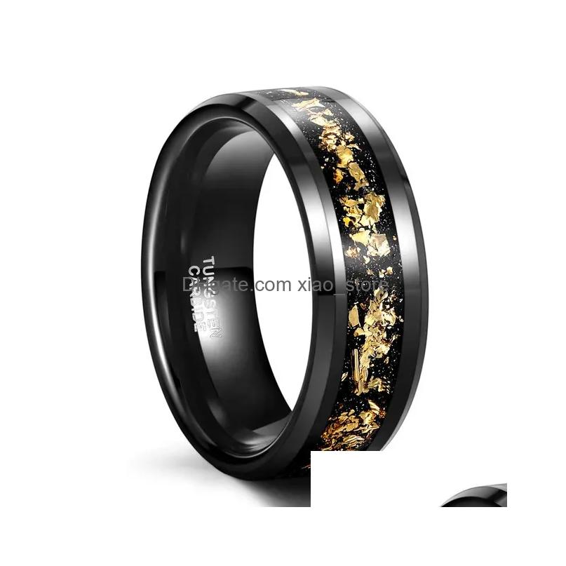 Band Rings 8Mm Tungsten Carbide Steel Ring Black Inlaid Gold Color Foil Wedding For Men And Women Jewelry Wholesale 231218 Drop Deliv Dhpct