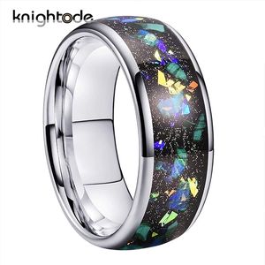 Anillos de banda 8 mm Carburo de tungsteno Boda Incrustación de ópalo triturado para hombres Mujeres Engagment Dome Pulido Comfort Fit 230830