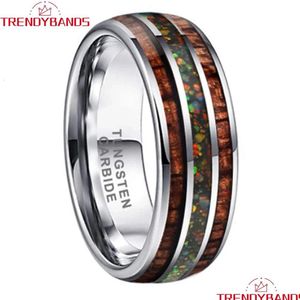 Anneaux de bande 8 mm Tungsten Carbide Wedding for Men Women Koa Wood Galaxy Opal Inclay DOMED Comfort Fit 231218 Drop Liviling Jewelry Ring Dhfzw