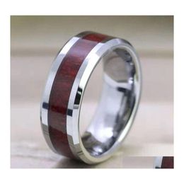 Bandringen 8 mm wolfraam vinger duurzame vintage titanium roestvrijstalen hout inlay ring sieraden voor mannen vrouwen 316L 111 m2 drop dhfwh