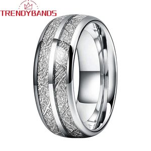 Band Ringen 8mm Wedding Band Tungsten Verlovingsringen Voor Mannen Vrouwen Koepelvormige Meteoriet Inlay Comfort Fit 231218