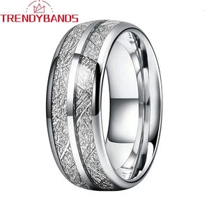 Anneaux de bande 8mm bande de mariage anneaux de fiançailles en tungstène pour hommes femmes incrustation de météorite en forme de dôme confort Fit 231021