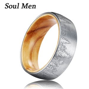 Bandringen 8 mm trouwringen Tungsten Carbide Black Rings For Women Men Punk Anniversary Lovers 'Punk Luxury sieraden Inleg houten gravem 230217