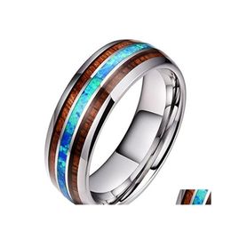 Bandringen 8 mm breed hout en blauw opaal roestvrij staal voor mannen vrouwen vervagen nooit houten titanium vinger ring mode sieraden geschenk dro otgti