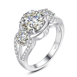 Bandringen 925 Authentieke Lay Silver Ring Dames 3-Stand Moissanite Engagement Ring 2CT Dames Wedding Anniversary Trend Sieraden Gift Z0327