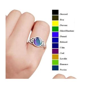 Anneaux de bande 925 Sier mix taille d'humeur modifie la couleur à votre température révéler les bijoux de l'anneau doigt émotion intérieur bk livraison dhn28