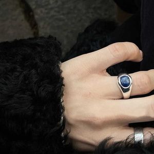 Band Ringen 925 Zilver Goud Kleur Lapis Lazuli Stenen Ring voor Vrouwen Meisje Geschenken Persoonlijkheid Verstelbare Ins Sieraden Dropshipping Groothandel 240125