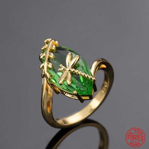 Bandringen 925 Silver Green Gemstone Dragonfly Rings For Women Wedding Jewelry P230411