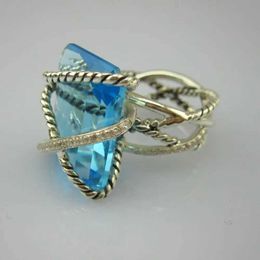 Anneaux de bande 925 Bijoux en argent 20x15 mm Blue Topaz Câble Emballage Ring Gemstone Bijoux Pure Silver Rose Quartz Black Agate Womens Ring