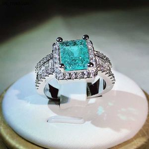 Bandringen 925 Zilver nieuwe aankomst met katoenen imitatie natuurlijke paraiba volledige diamanten ring voor vrouwen verjaardagsfeestje sieraden cadeau j230522