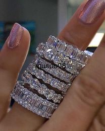 Anneaux de bande 925 ARGENT PAVE SET PLEIN CARRÉ Simulé Diamant CZ ETERNITY BAND ENGAGEMENT MARIAGE Pierre Anneaux Taille 5 6 7 8 9 10 11 12 J230602