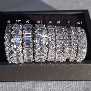 Anneaux de bande 925 argent plaqué cuivre Zircon luxe éternité anneaux pour les femmes grand cadeau en gros Lots en vrac mariage 925 CZ Band Ring