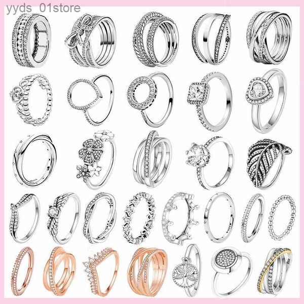 Anneaux de bande 925 argent empilable Vintage feuille anneau pour les femmes cristal S925 nœud papillon anneaux originaux bagues anniversaire rétro bijoux L240305