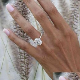 Anneaux de bande 925 Sterling Sier Finger Luxury Oval Cut 3CT Diamond simated For Women Engagement Bijoux Anel310A Drop Liviling Ring Dhuka
