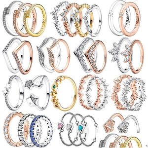 Bagues de bande 925 Sterling Sier Nouvelle Mode Femme Bague Rose Gold Couronne en forme de coeur avec souhait éternel semi-étincelant adapté à l'origine DHV5M