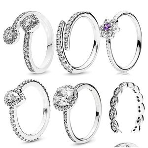 Bandringen 925 Sterling Sier Water -druppels Dunne vingerring Transparant CZ Pandora Ms. Wedding Sieraden Mode -accessoires Drop Deli Dhync