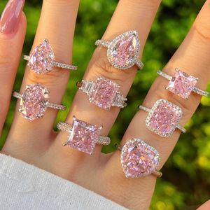 Band Ringen 925 Sterling Zilver Vrouwelijke Ins Liefde Roze Suiker Super Sprankelende Ring Ijs Bloem Geslepen Hoge Carbon Diamanten Ring Znay