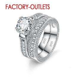 Bagues de bande 925 Sterling Silver Aiguille Bague de mariage Unisexe Romantique Mode Bijoux Cubique Zircone Prong Réglage En Gros 231021