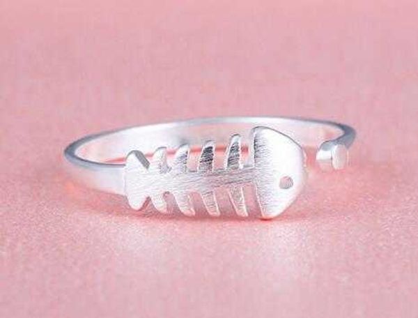 Anillos de banda, anillo de apertura de hueso de pescado con personalidad de Plata de Ley 925 para mujeres y niñas, regalo de Navidad Simple, joyería de moda