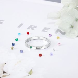 Band Ringen 925 Sterling Zilver Gepersonaliseerde Naam Ring met Geboortesteen Aangepaste Gegraveerd voor Vrouwen Fijne Sieraden Geschenken 230704