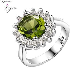 Bandringen 925 Sterling Silver Ring Bloem Zilverringen met Peridot Stones Shining Luxury Wedding Engagement Rings For Women Sieraden Gifts J230522