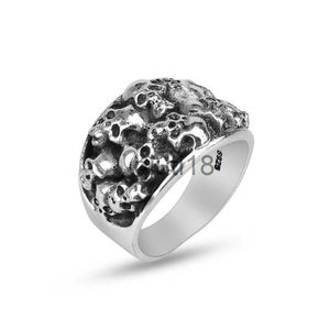 Band Ringen 925 Sterling Zilveren Ring voor Mannen 14mm Brede Ringen Met Meerdere Schedel Mode-sieraden x0920