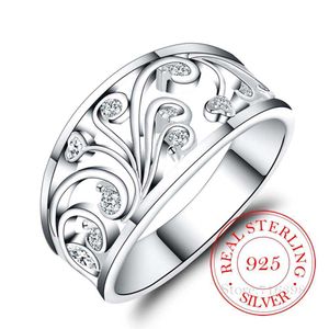 Bandringen 925 Sterling zilveren ringen voor vrouwen mannen vrouwelijk exquisiet plant patroon CZ Crystal Infinity Ring Bague Argent 925 Anillos Mujer G230213