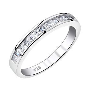 Bandringen 925 Sterling zilveren stapelbare dames trouwring 2 * 2 mm prinses Cut 5a kubieke zirconia semi -eeuwige ring elegante sieraden J240410
