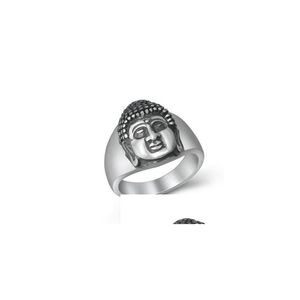 Bagues de bande 990 Real Sterling Sier Bijoux Hommes Femmes Ethnique Gommage Bouddha Tête Anneau De Noël Cadeau Drop Livraison Bijoux Bague Dhfao