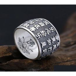 Band Ringen 999 Sterling Sier Boeddhistische Hart Sutra Ring Voor Mannen Vrouwen Boeddha Vintage Jewelry2155506 Drop Levering Sieraden Dhtlm