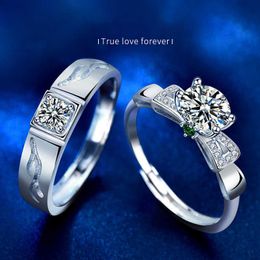 Bagues de bande Un cerf a votre couple Paire de bagues en moissanite pour hommes et femmes S925 en argent sterling Mosan Diamant Ornement de Noël Ornements à main ouverte Q231004