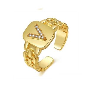 Anneaux de bande ajusté 18k Gold plaqués A-Z Ring Watchband Square Initial Lettre pour femmes bijoux de livraison de chute en gros DH0C8