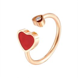 Anillos de banda Anillos de corazón de circón de cristal ajustable para mujeres Anillos de apertura Dedo femenino Acero inoxidable Anillo de corazón rojo negro Joyería de boda G230327