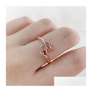 Anneaux De Bande Réglable Mains Embrasser Ouvert Hing Main Anneau Romantique Couple Câlin Amant Mariage Saint Valentin Bijoux Drop Delivery Dhesz