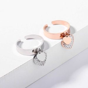 Anneaux de bande réglables en forme de coeur pendentif anneaux pour femmes cristal femme bagues cadeau romantique pour petite amie 2020 bijoux de mode