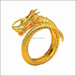 Bande Anneaux Réglable Rétro Dragon Et Phoenix Couple Bague De Fiançailles Beautif Bijoux Rond Sable Or Mode Drop Deliver Carshop2006 Dhaur