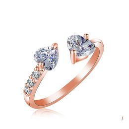 Anneaux De Bande Anneau Réglable Pour Les Femmes Double Coeur Zircon 4 Couleur Ouvert Bagues Proposition Cadeau De Mariage Bijoux De Mode Drop Deliver Dhuyx