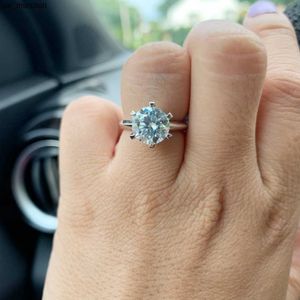 Bandringen AEAW 10CT 3CT 5CT EF Ronde 18K White Gold Ploated 925 Silver Moissanite Ring Diamond Test Passed sieraden Vrouw Vriendin Gift J230522