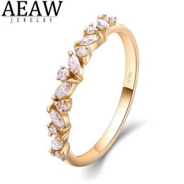 Anillos de banda AEAW 585 14K Oro amarillo Rfor Mujeres Moissanite Diamond Solitaire Rmatchhalf Eternity Weddband Compromiso nupcial J240118