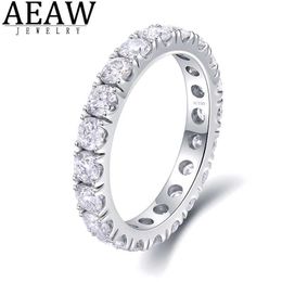 Anneaux de bande AEAW solide 14K or blanc rond laboratoire cultivé diamant CVD HPHT entreprise pleine bande de diamant 2.5mm 1.5ctw DF couleur pour les femmes J240118