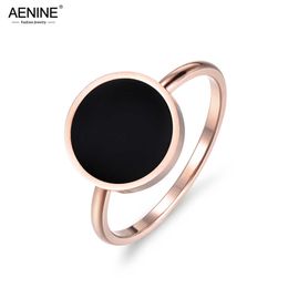 Bandringen Aenine Bohemia Party Ring for Women Girls Trendy Rose Gold Color Round Black Acryl Stone roestvrijstalen ringen Jeemlery AR17041 G230317