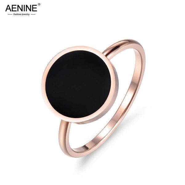 Anillos de banda AENINE Bohemia anillo de fiesta para mujeres niñas de moda Color oro rosa redondo negro piedra acrílica anillos de acero inoxidable joyería AR17041 G230317