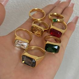 Anneaux AENSOA nouveau à la mode Chic blanc vert coloré strass cristal en acier inoxydable anneaux pour les femmes charme Unique anneau doigt bijoux 240125