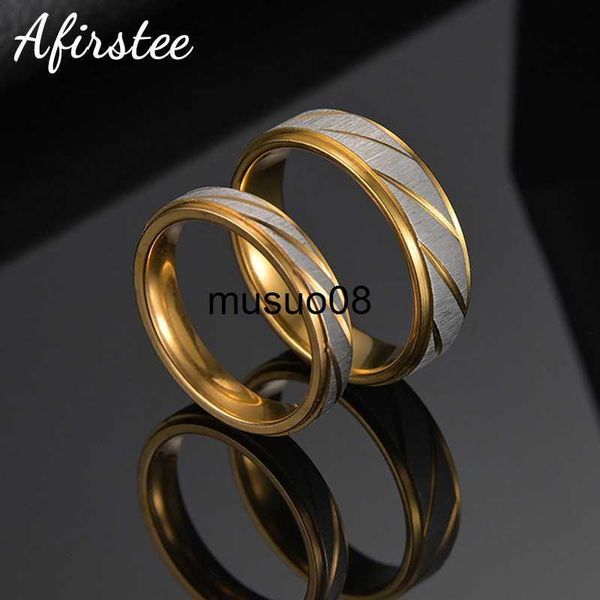 Anillos de banda Afirstee 1 par Anillo de pareja de acero inoxidable Color oro Esmerilado Patrón de onda Amante Anillos de boda Para el amor Regalo de la joyería J230602