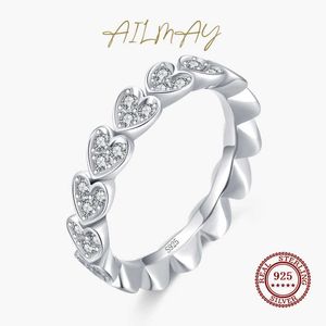 Bands anneaux Ailmay Top Quality Luxury Original Real Solid 925 Silver Silver Dazzling CZ Love Heart Finger Ring For Women Engagement Gift Z0327